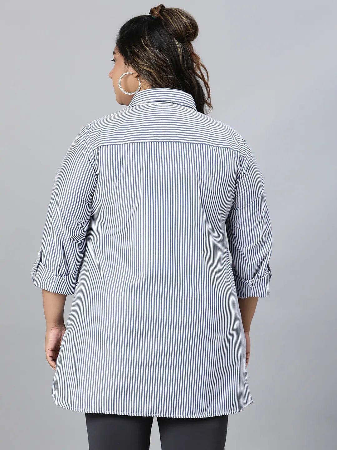 The Blue Collared Long Sleeve Plus Size Shirt - oxolloxo