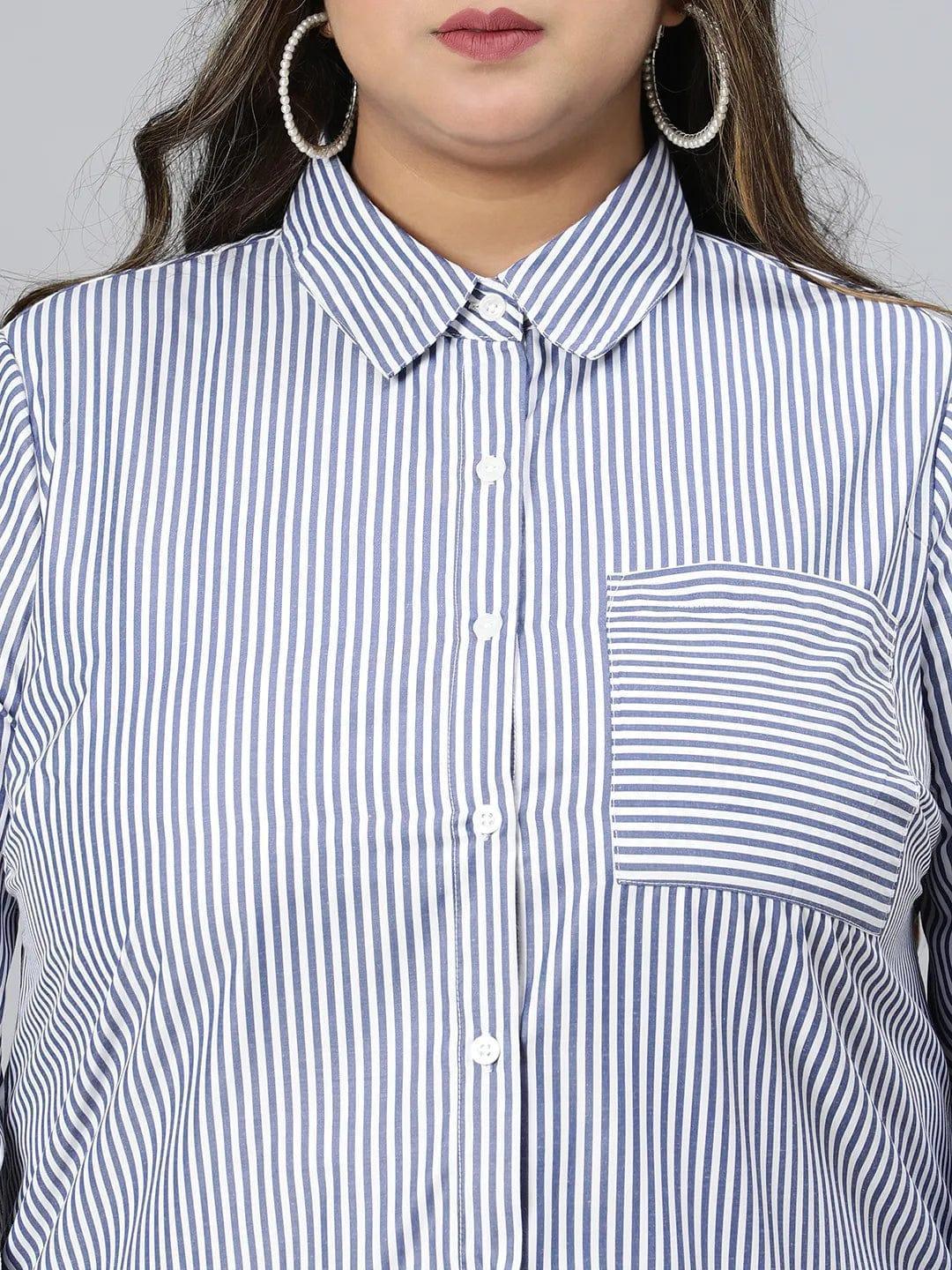 The Blue Collared Long Sleeve Plus Size Shirt - oxolloxo