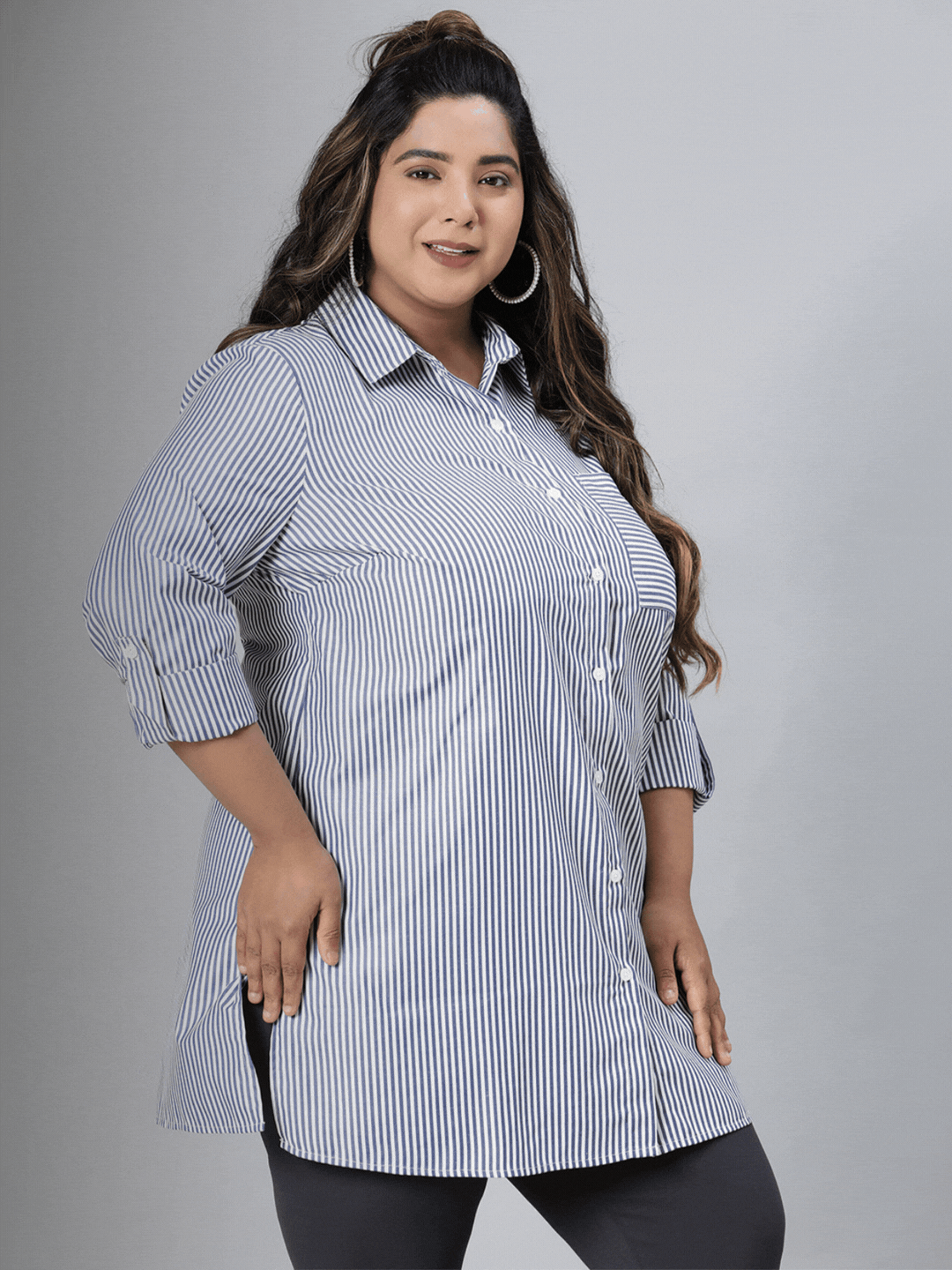 Plus Size Blue Cotton Shirt