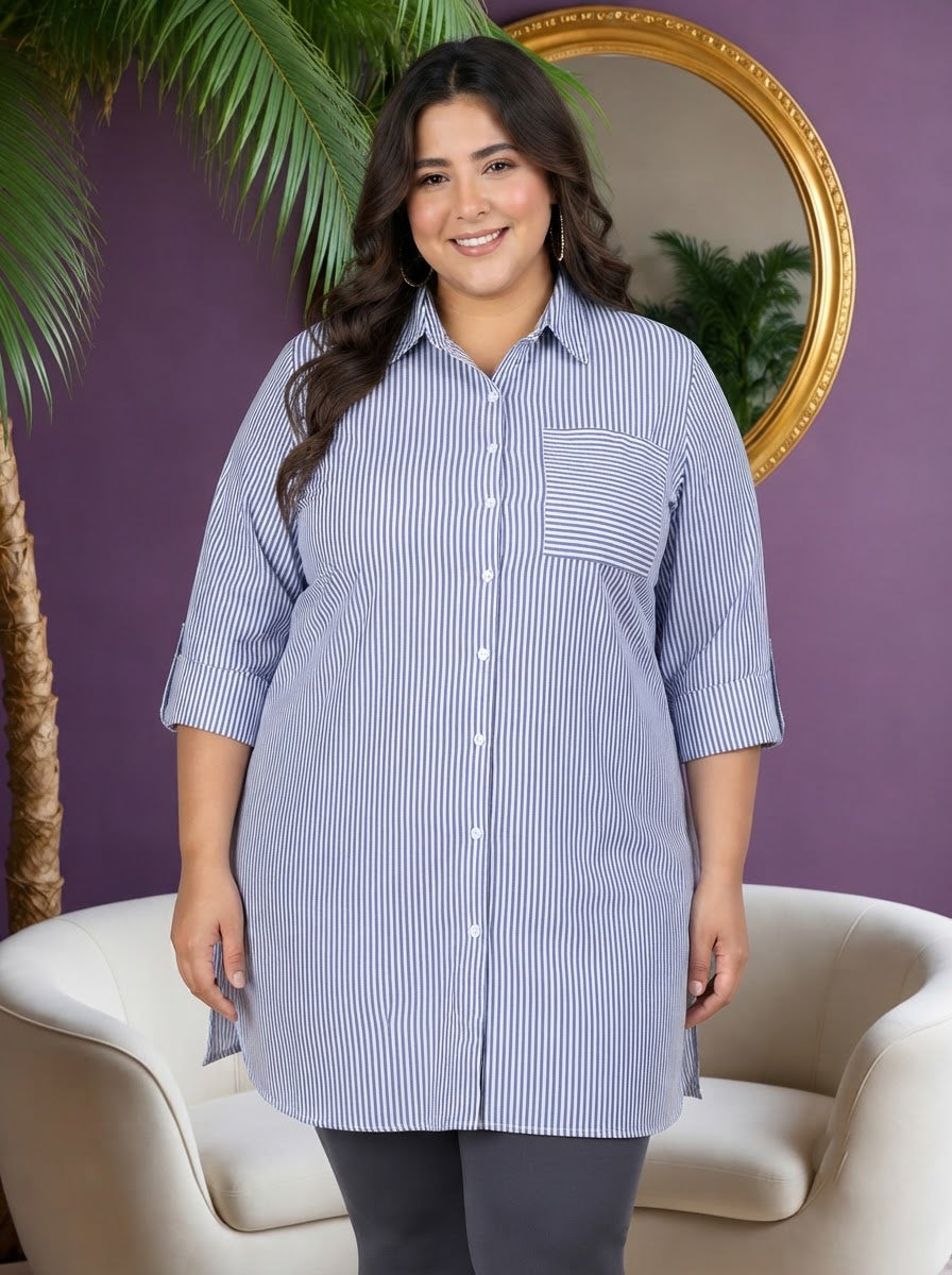 Plus Size Blue Cotton Shirt