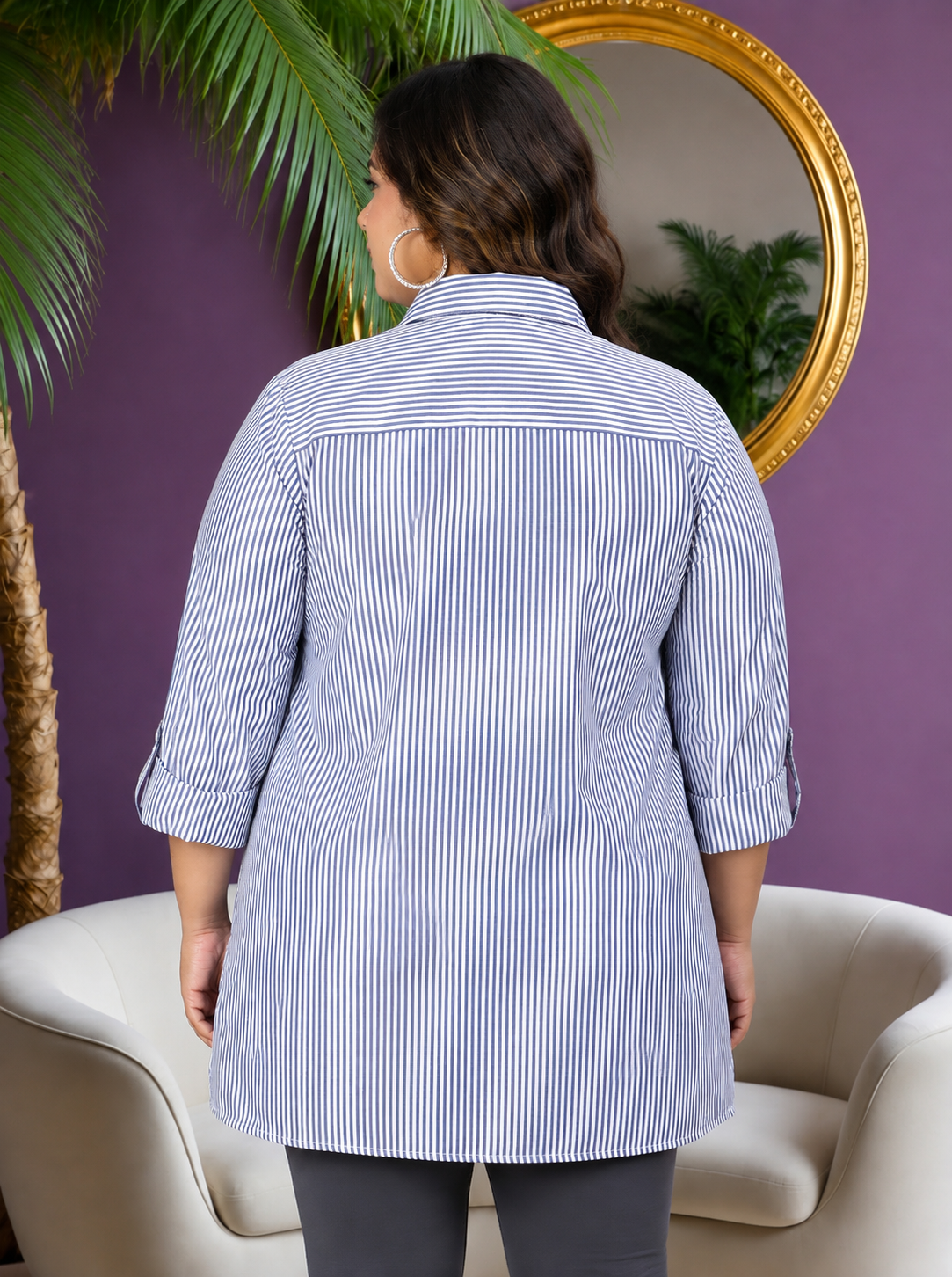 Plus Size Blue Cotton Shirt
