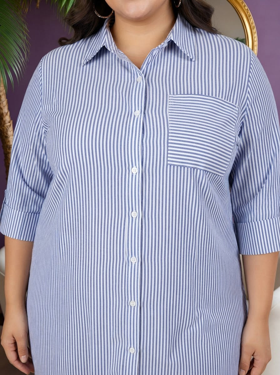 Plus Size Blue Cotton Shirt