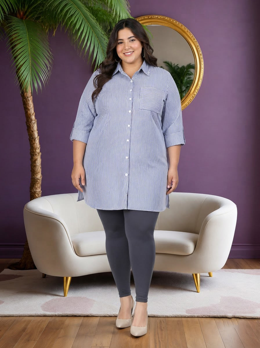 Plus Size Blue Cotton Shirt