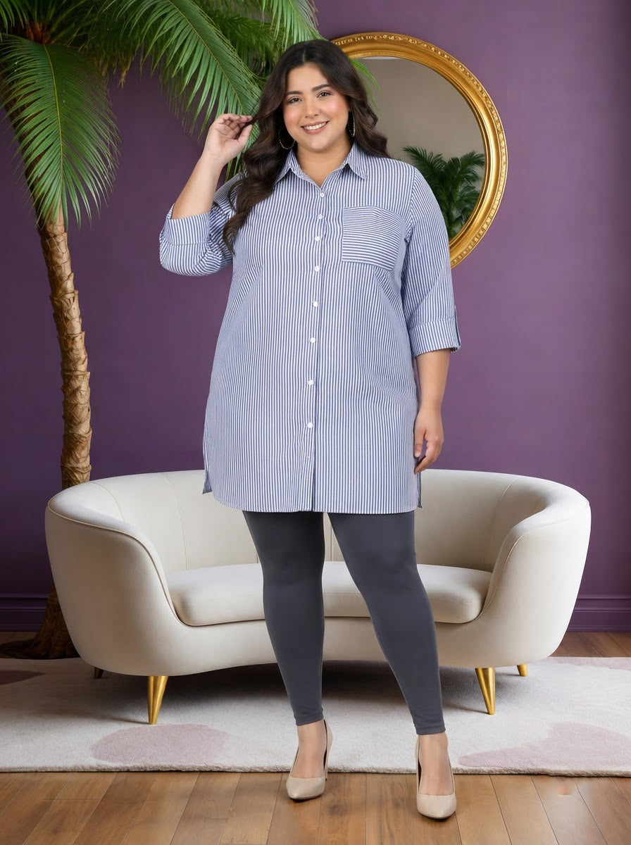 Plus Size Blue Cotton Shirt