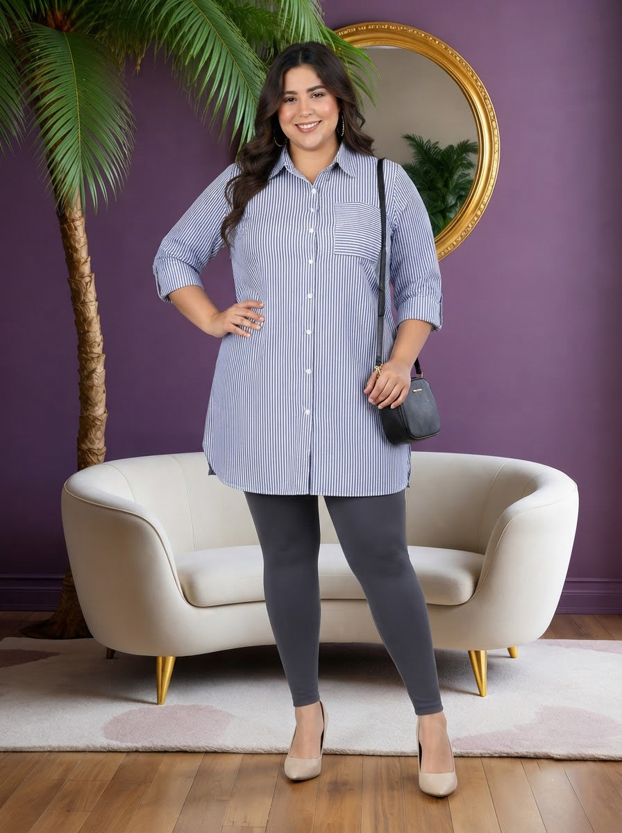 Plus Size Blue Cotton Shirt