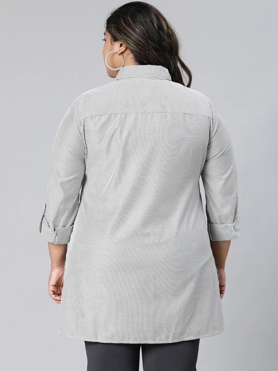 Perfect Black Stripe Print Long Sleeve Plus Size Cotton Shirt - oxolloxo