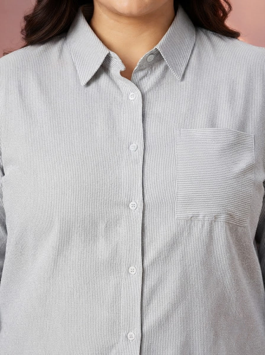 Plus Size Black Stripe Cotton Shirt