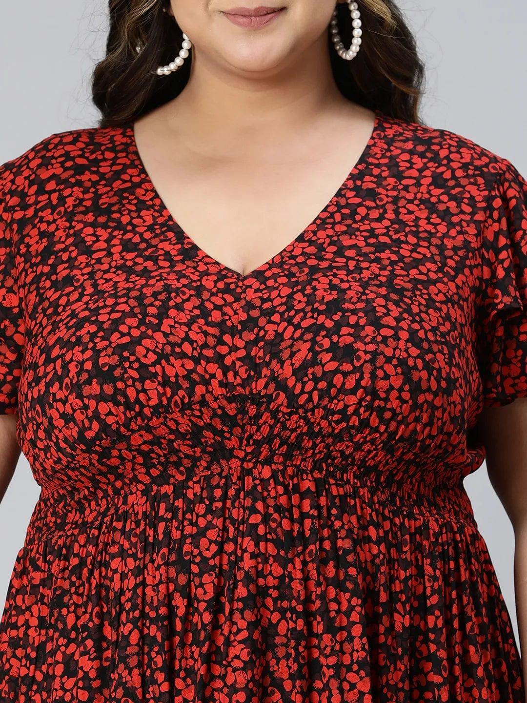 berry-red-floral-print-knee-length-plus-size
