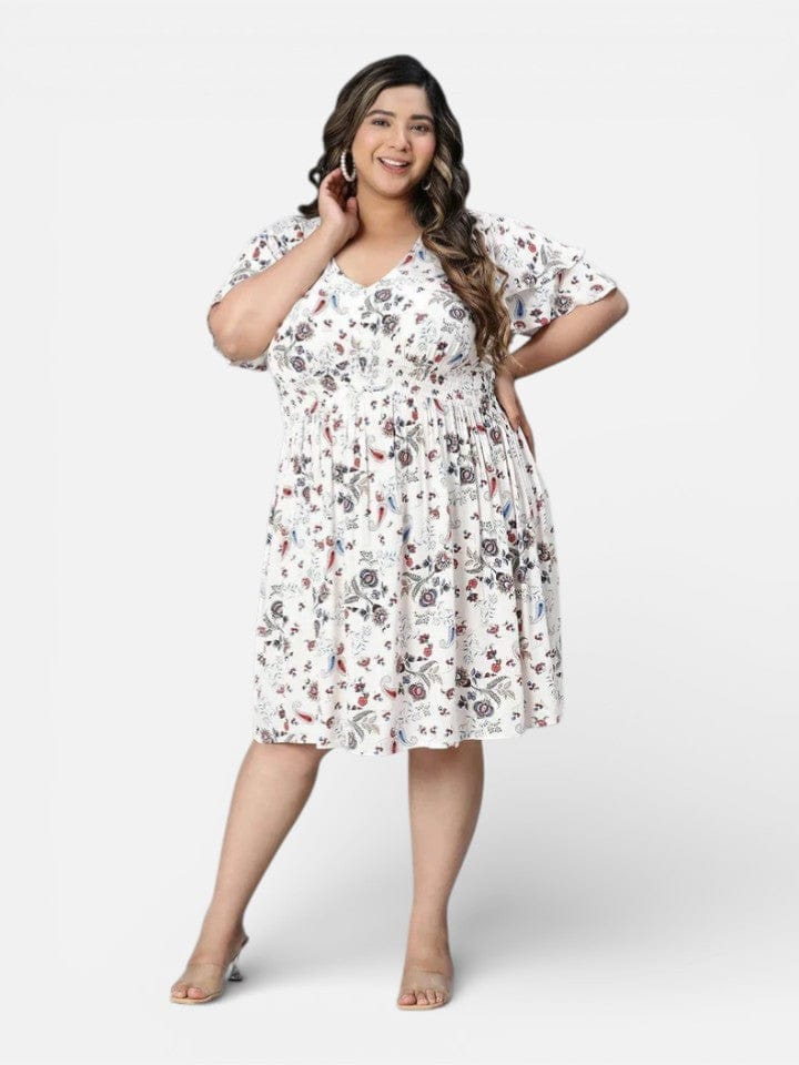 Plus Size White Floral Print Dress
