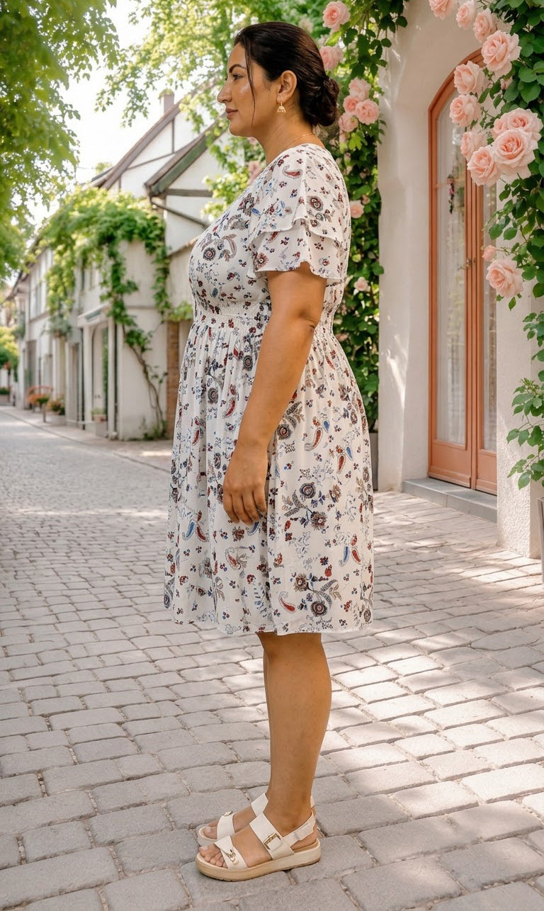 Plus Size White Floral Print Dress