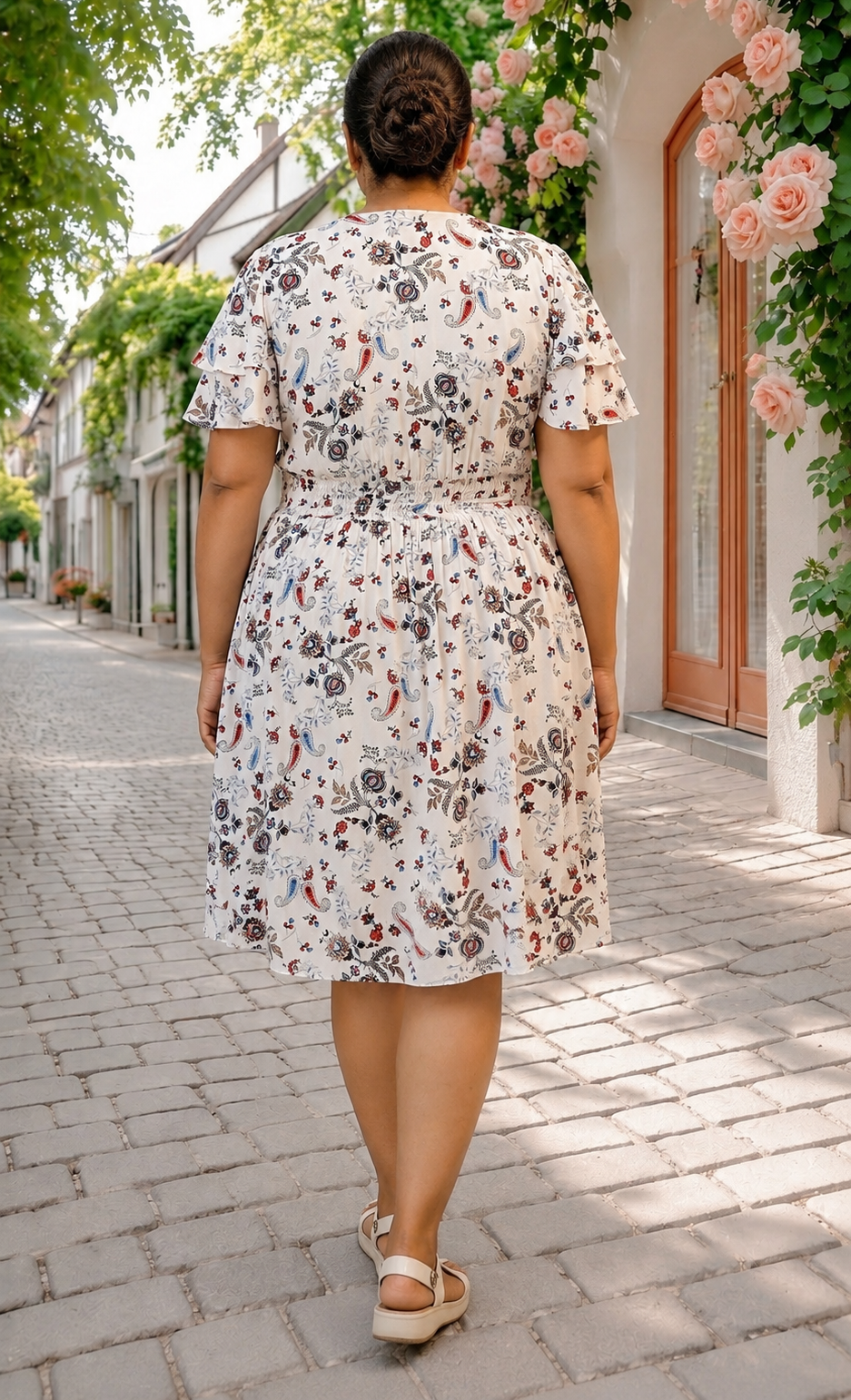 Plus Size White Floral Print Dress