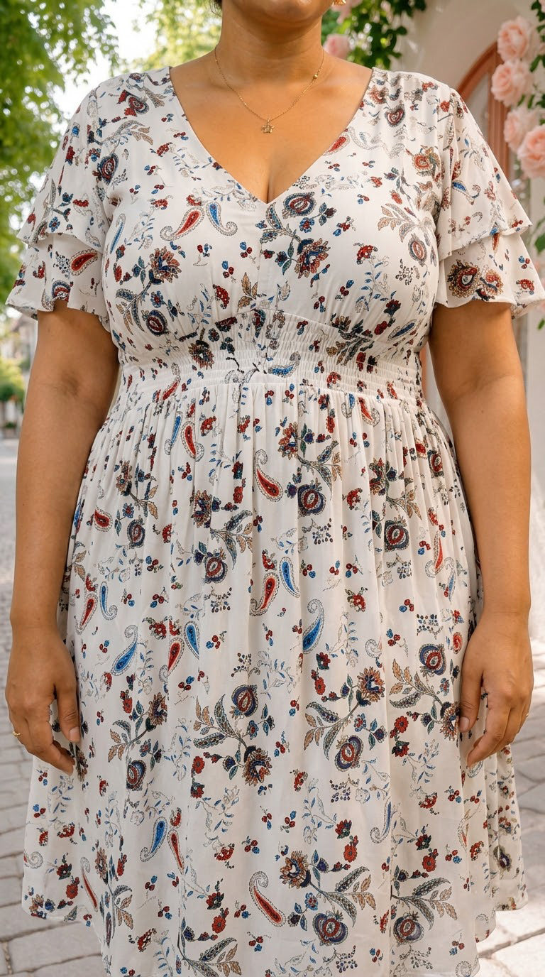 Plus Size White Floral Print Dress