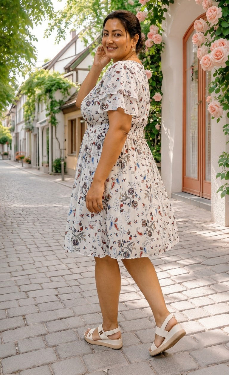 Plus Size White Floral Print Dress
