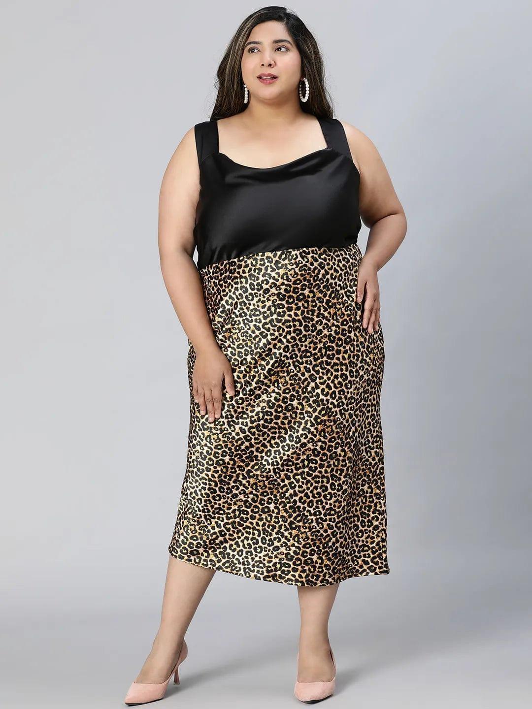 Plus size brown animal print satin maxi skirt, photo 2