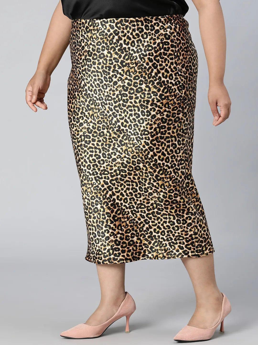 Plus size brown animal print satin maxi skirt, photo 3