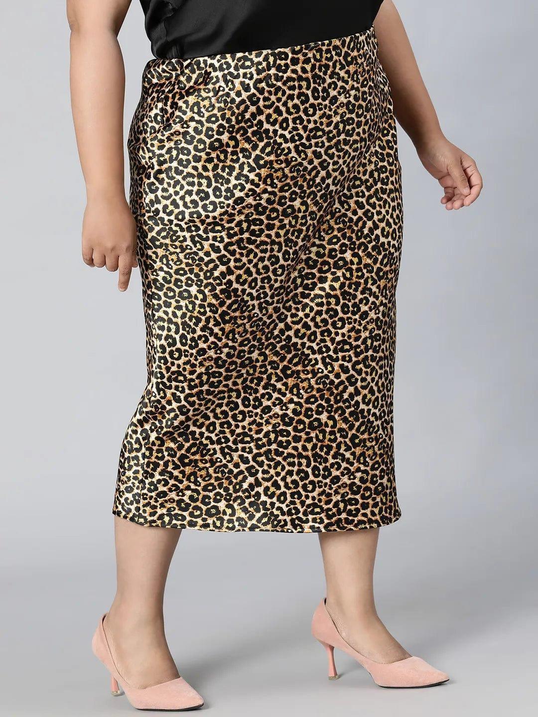 Plus size brown animal print satin maxi skirt, photo 4