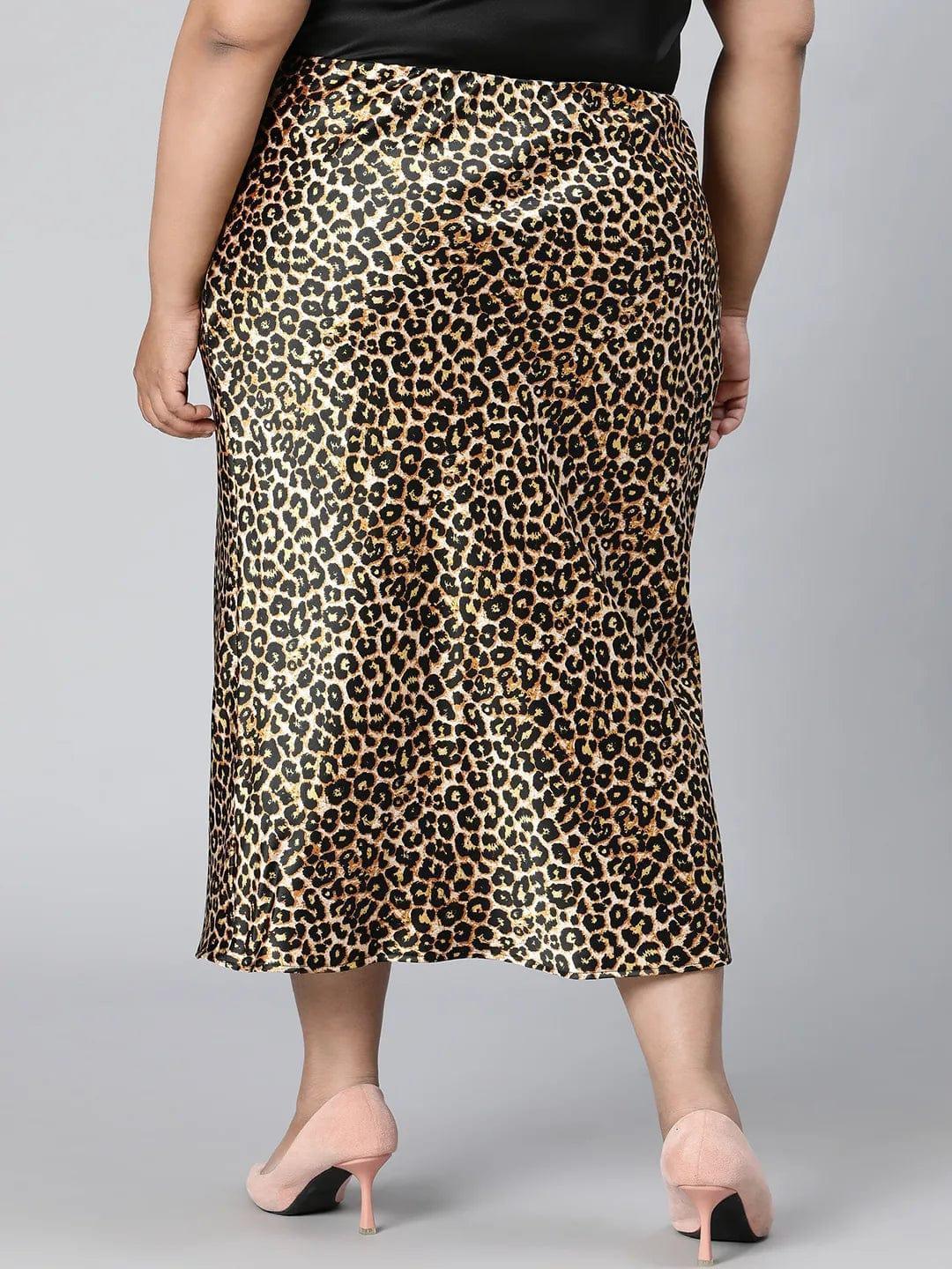 Plus size brown animal print satin maxi skirt, photo 5