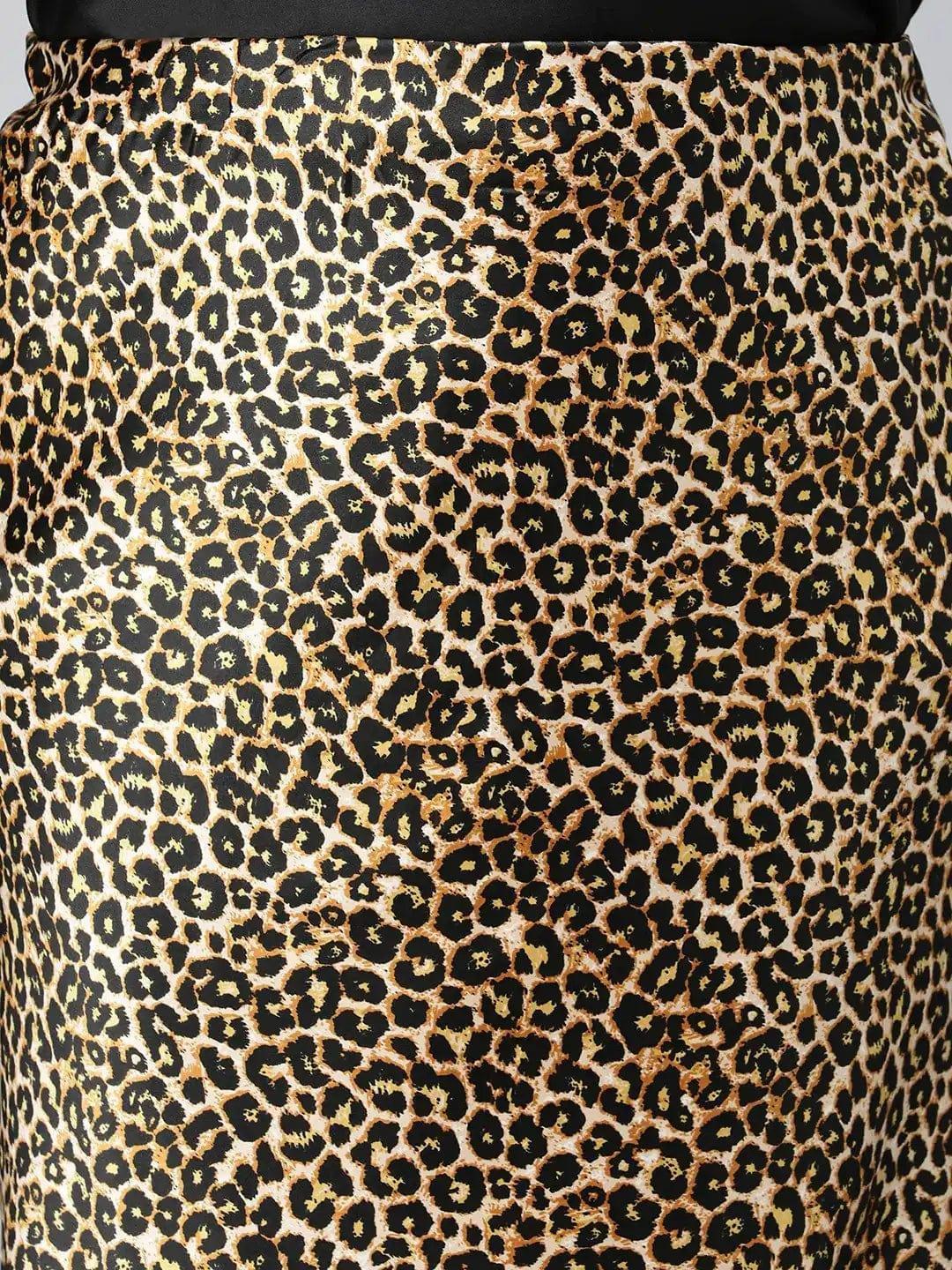 Plus size brown animal print satin maxi skirt, photo 6