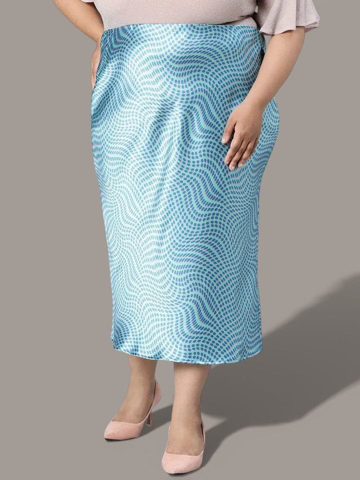 Plus Size Blue Printed Skirt