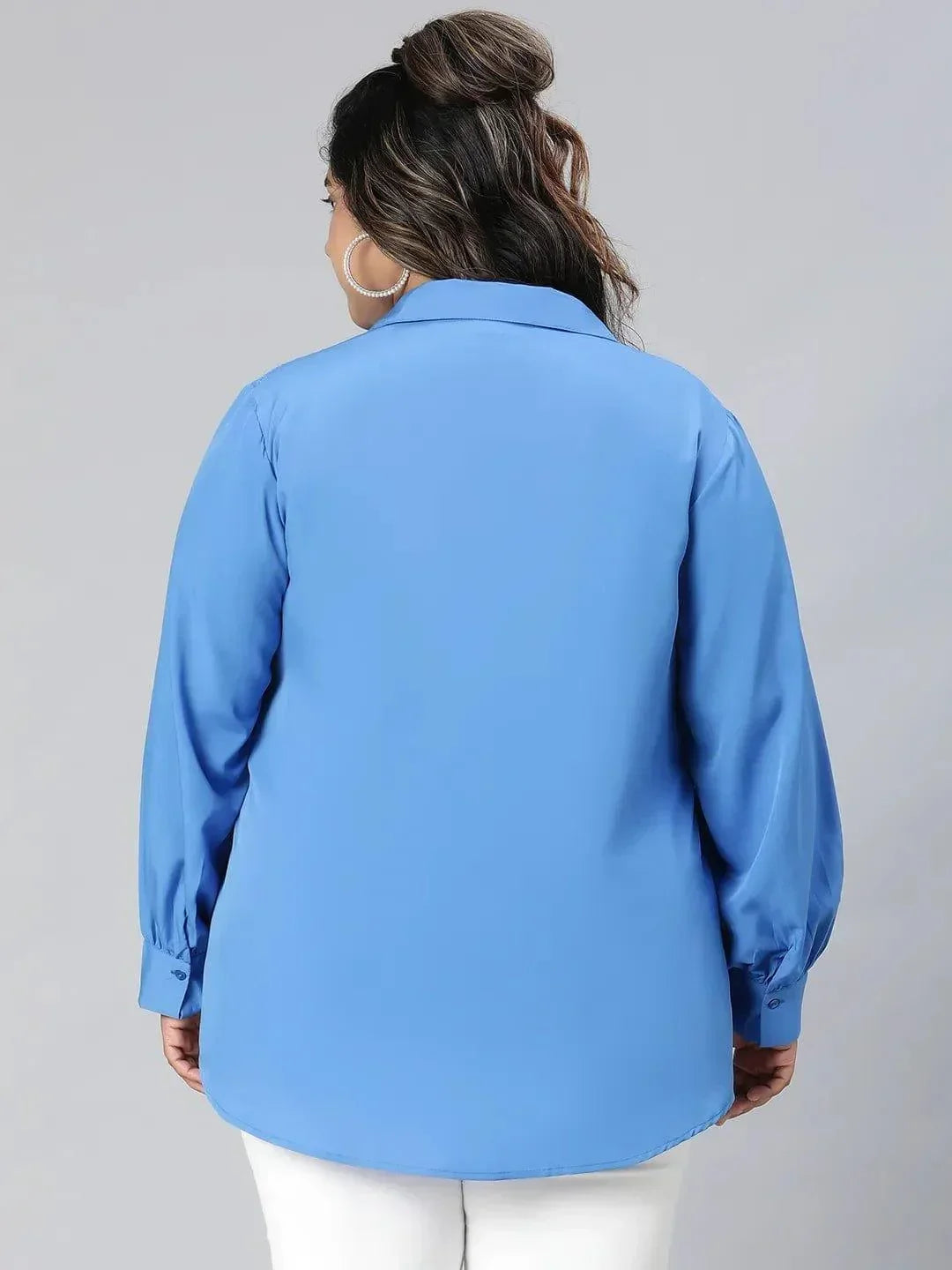 Elevated Blue Lace Detail Long Sleeve Plus Size Shirt - oxolloxo