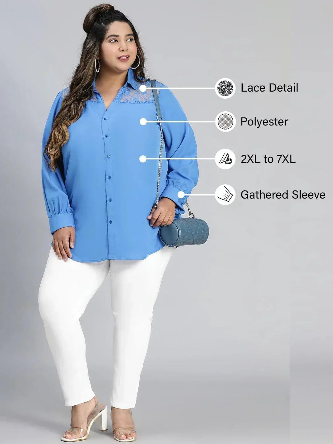 Elevated Blue Lace Detail Long Sleeve Plus Size Shirt - oxolloxo