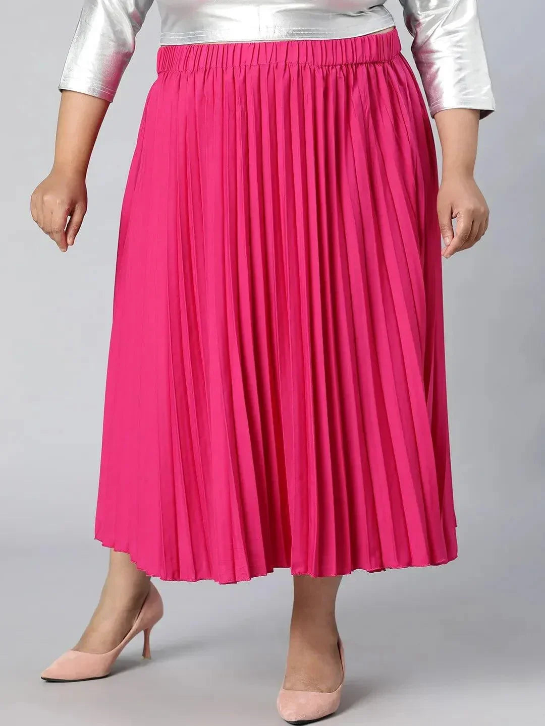 Starlight Pink Elasticated Pleated Plus Size Skirt - oxolloxo