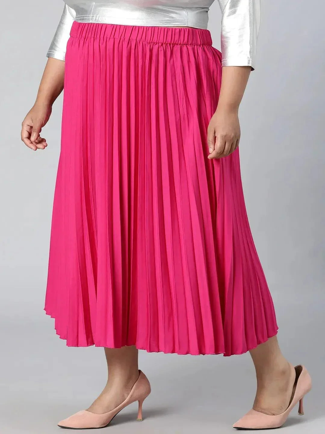 Starlight Pink Elasticated Pleated Plus Size Skirt - oxolloxo