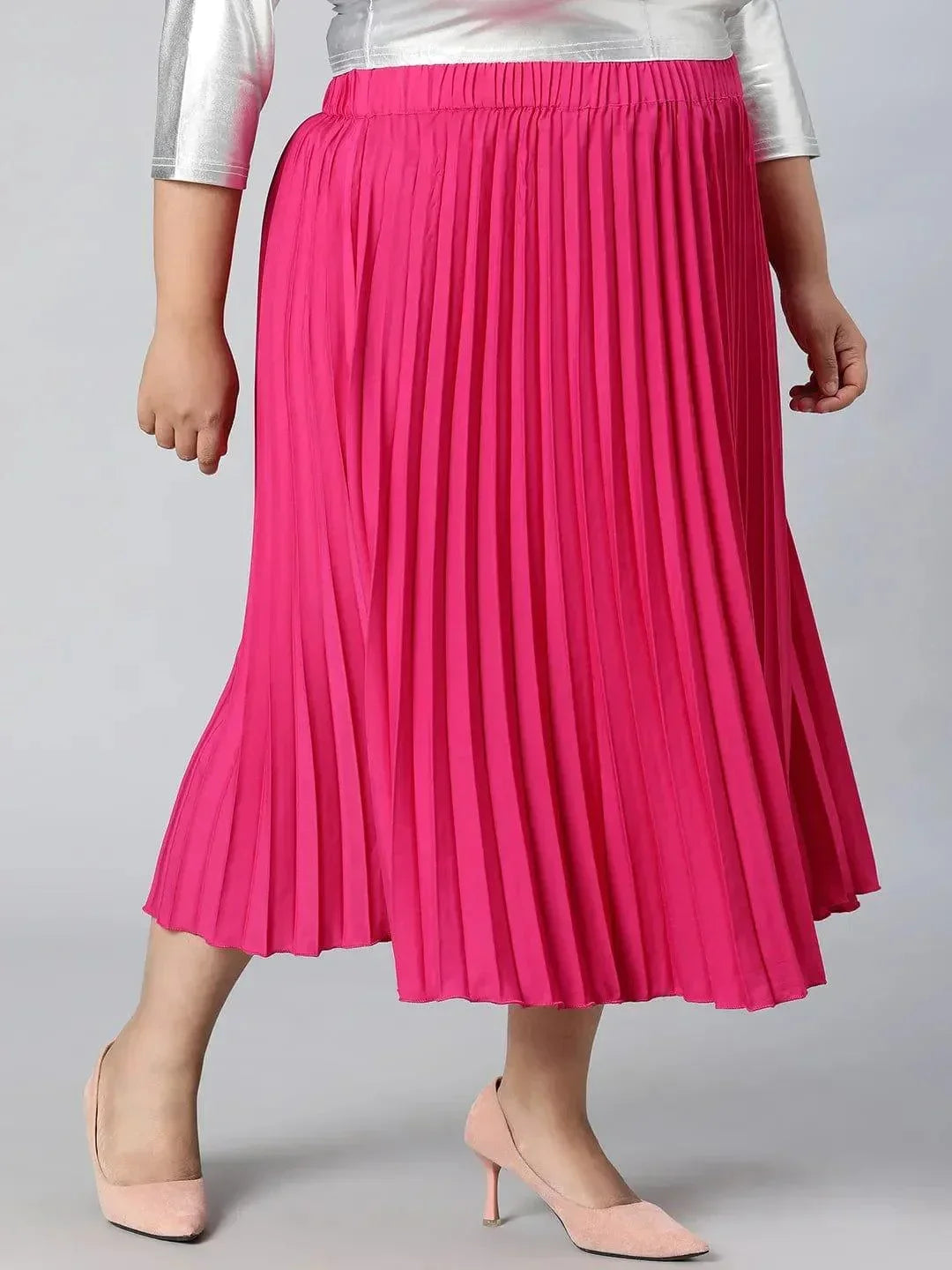 Starlight Pink Elasticated Pleated Plus Size Skirt - oxolloxo