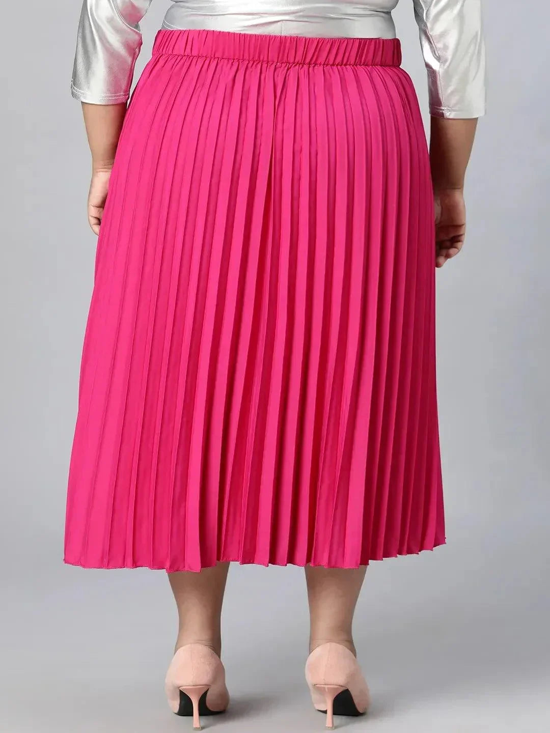 Starlight Pink Elasticated Pleated Plus Size Skirt - oxolloxo