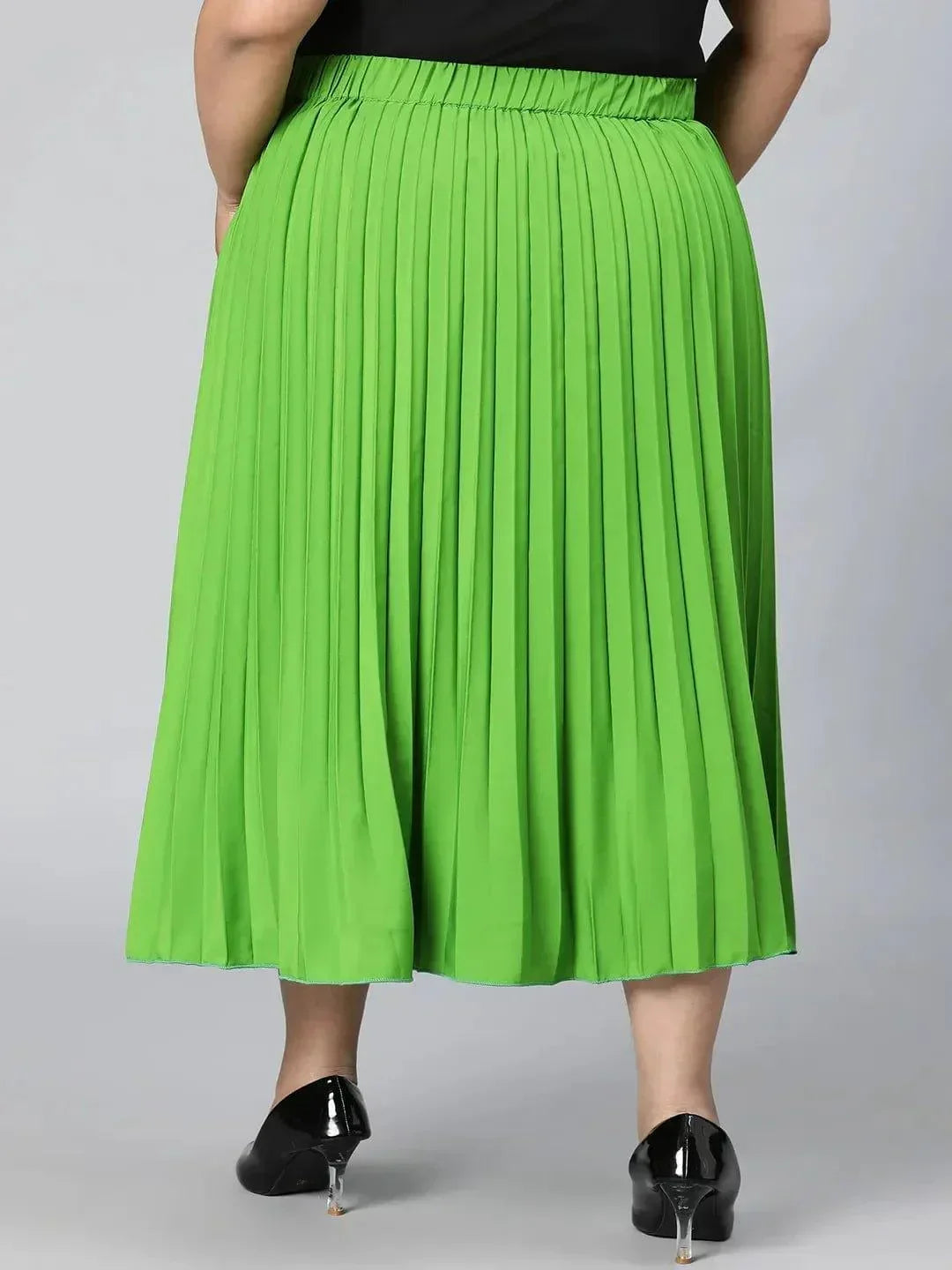 Starry Green Elasticated Pleated Plus Size Skirt - oxolloxo