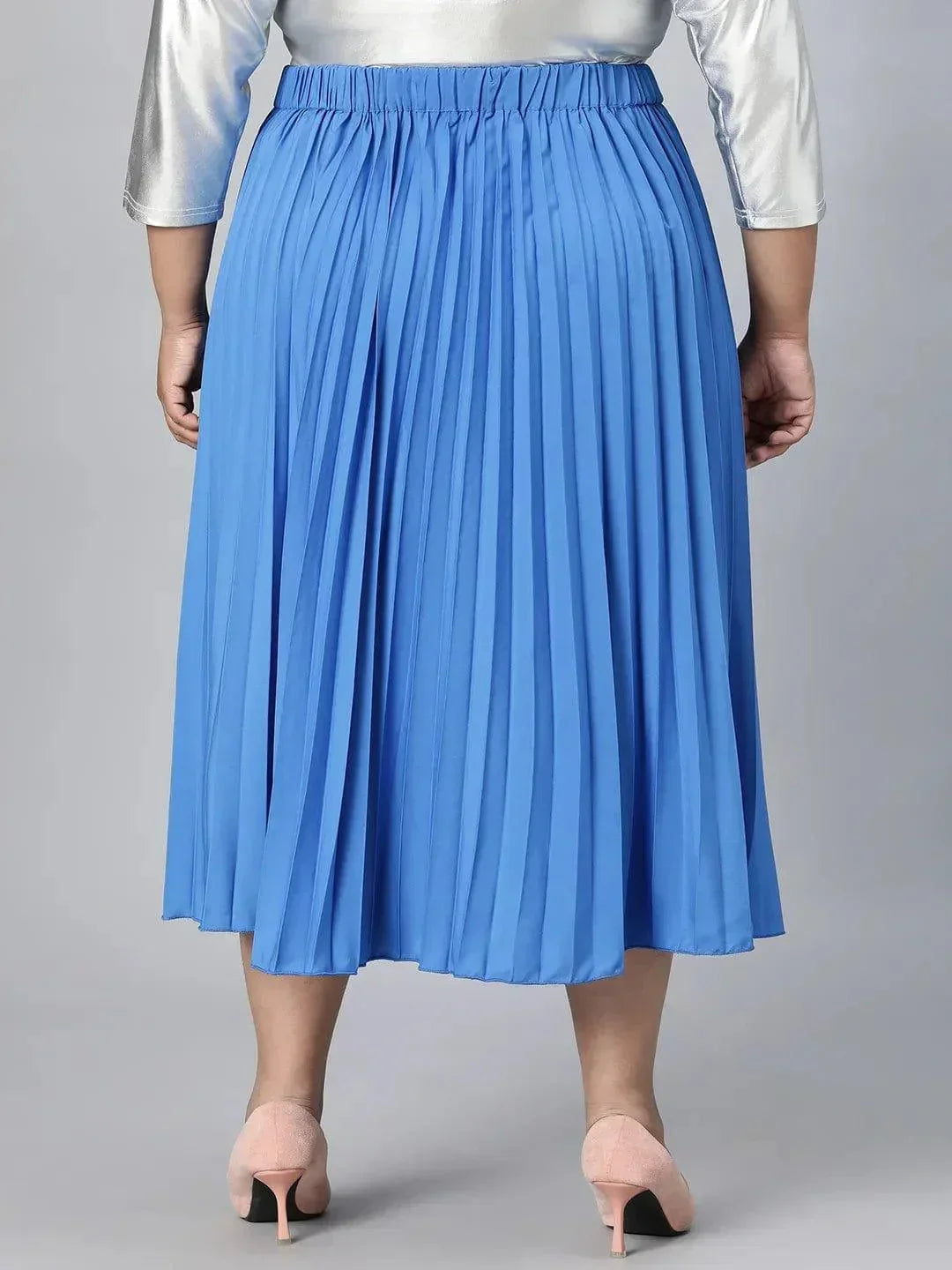 Light Up Blue Elasticated Pleated Plus Size Skirt - oxolloxo