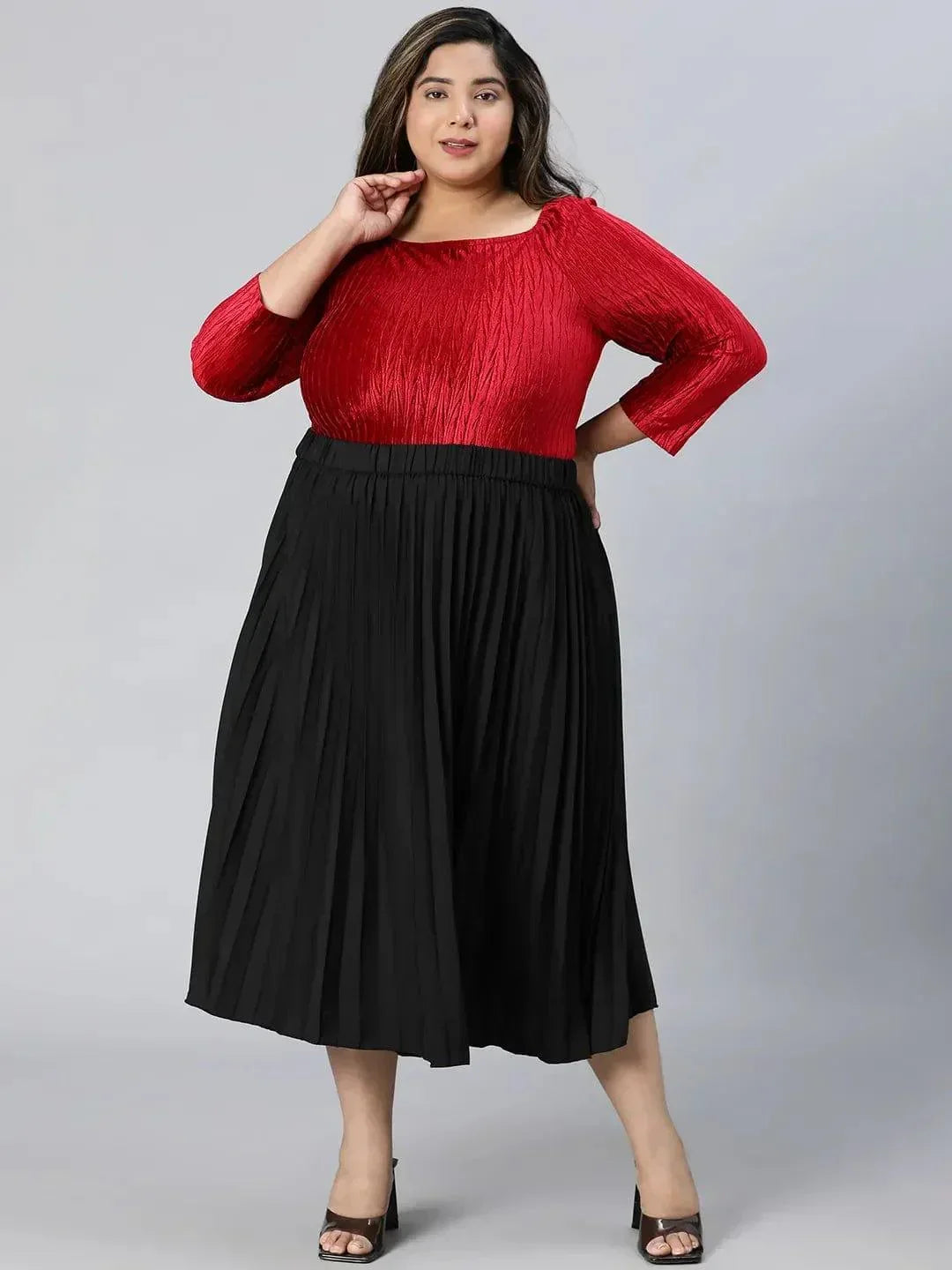 Romantic Black Elasticated Pleated Plus Size Skirt - oxolloxo