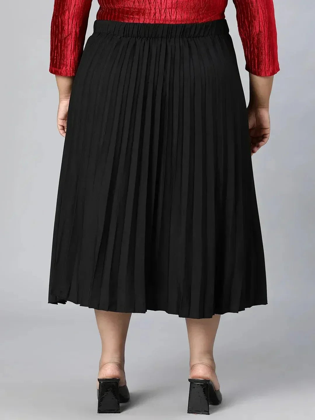 Romantic Black Elasticated Pleated Plus Size Skirt - oxolloxo
