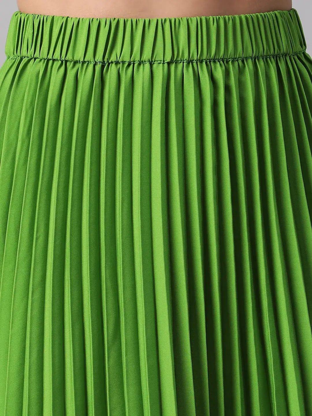 Mable Green Elasticated Pleated Skirt for Style - oxolloxo