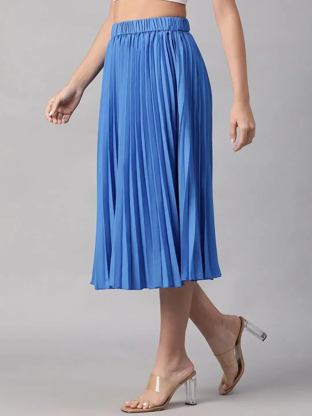 Oceanic Blue Elasticated Pleated Skirt for Comfort - oxolloxo