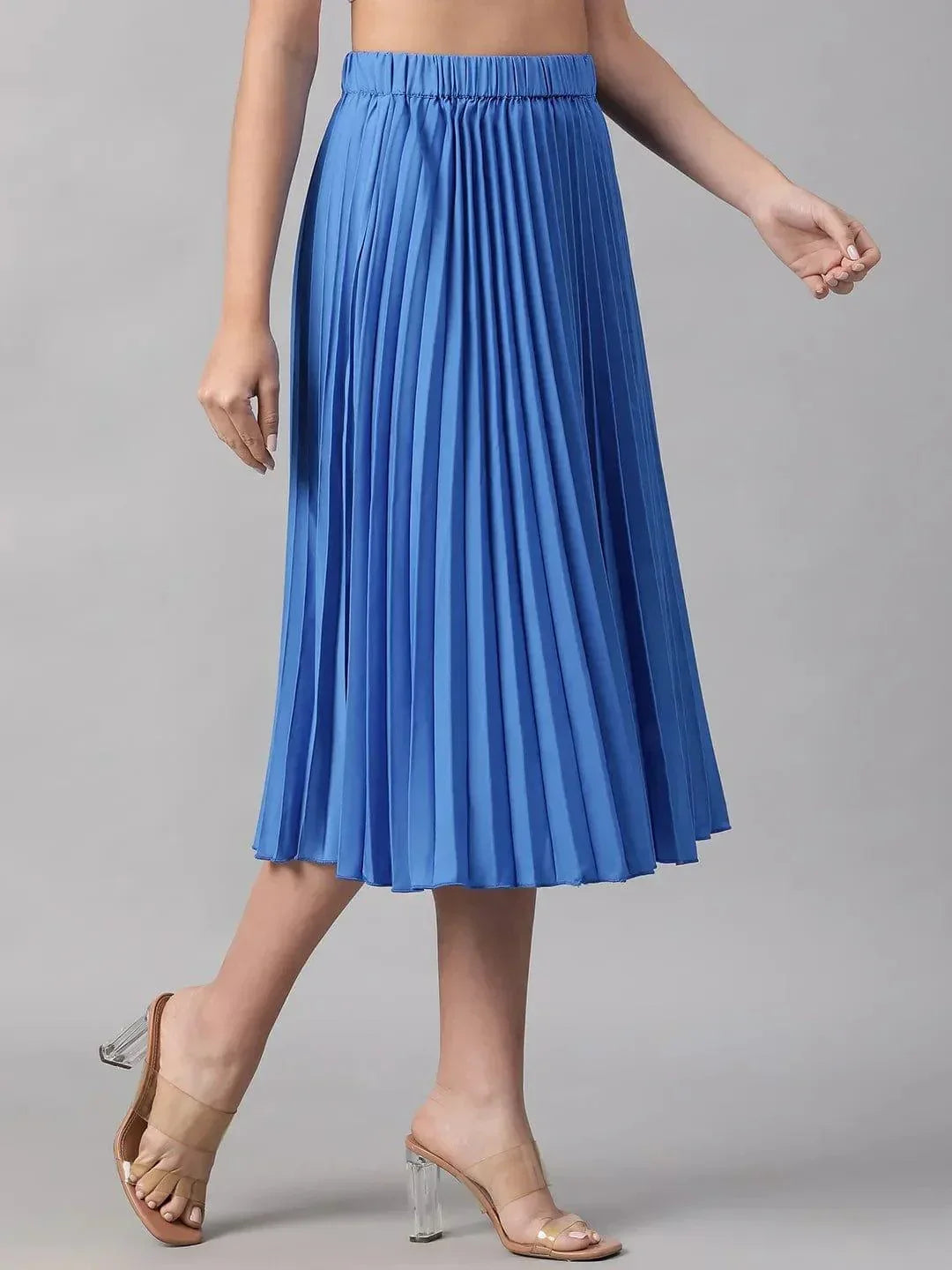 Oceanic Blue Elasticated Pleated Skirt for Comfort - oxolloxo