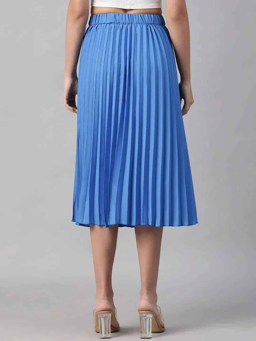 Oceanic Blue Elasticated Pleated Skirt for Comfort - oxolloxo