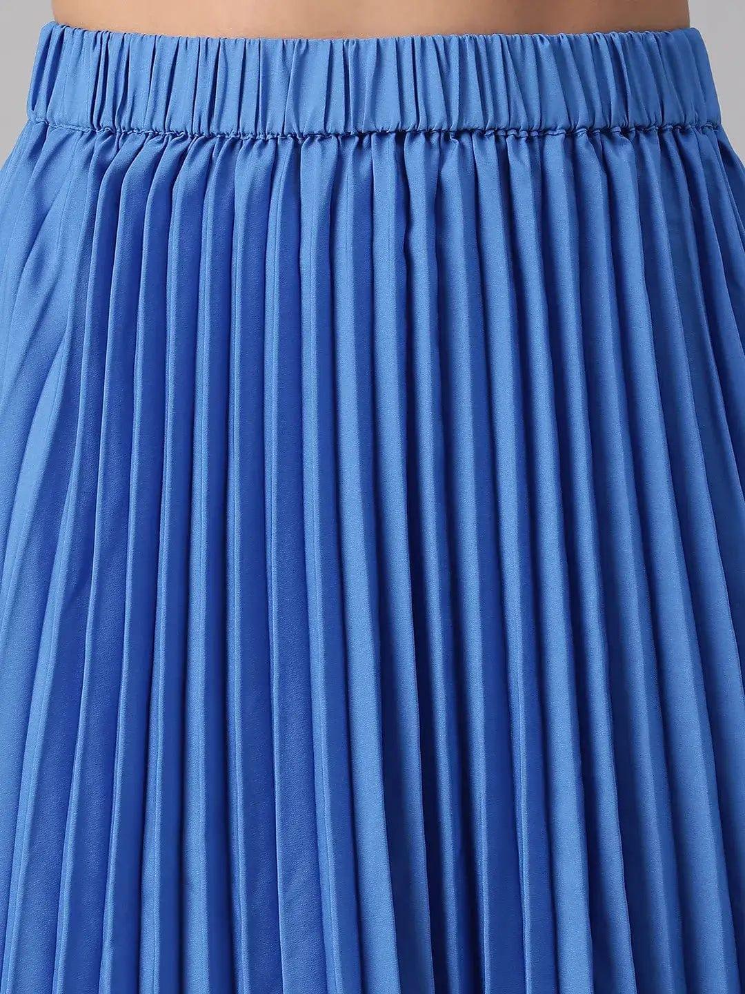 Oceanic Blue Elasticated Pleated Skirt for Comfort - oxolloxo