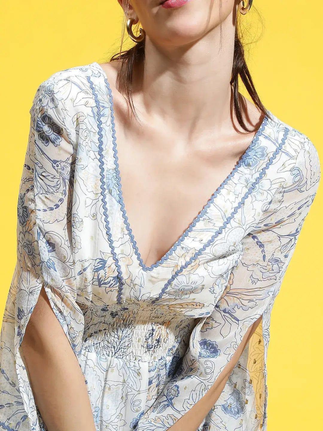 Summer Elegance: White Floral Lace Dress & Blue Lace Bucket Hat Set - oxolloxo