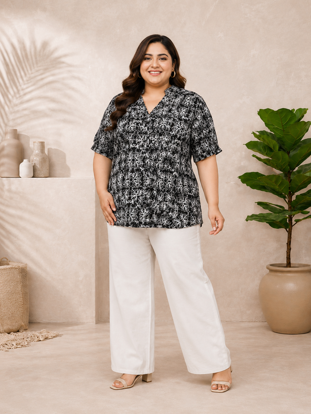 plus size top black floral