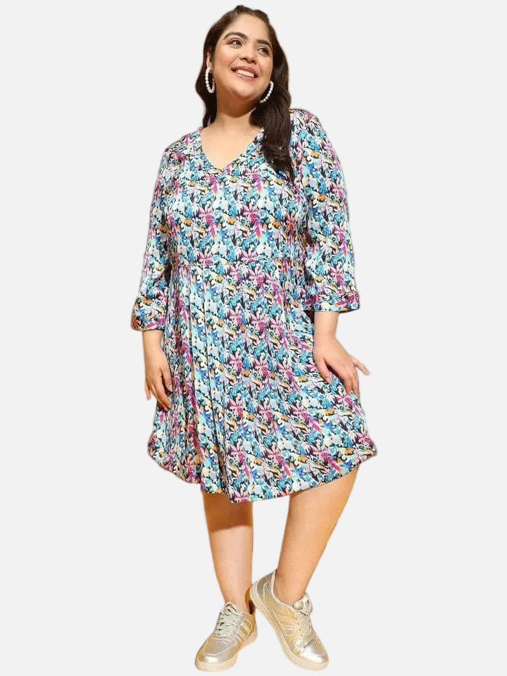 Plus Size Multicolor Printed Dress