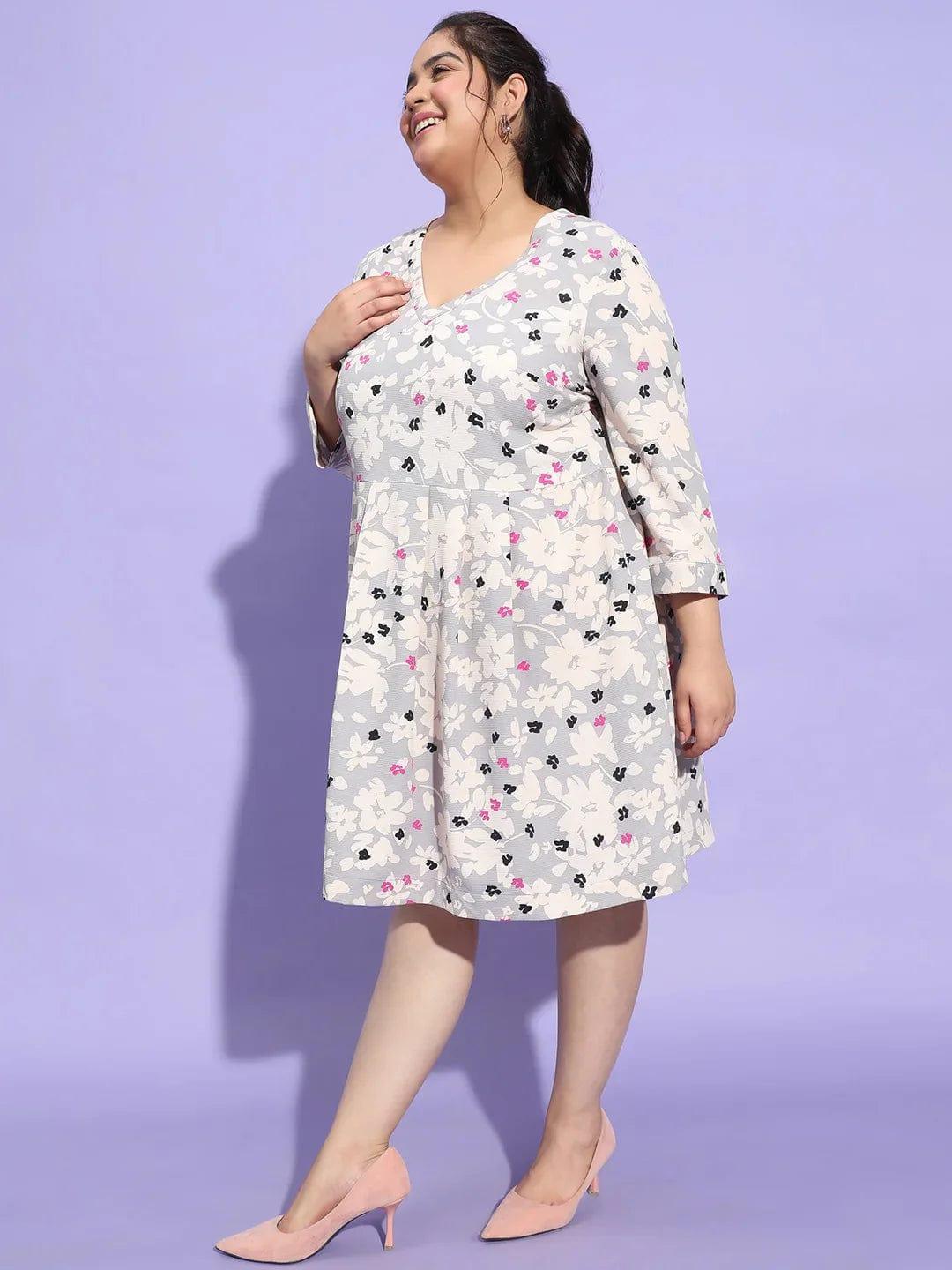 Bizzy Multicolor Long Sleeve Plus Size Curvy Women Dress - oxolloxo