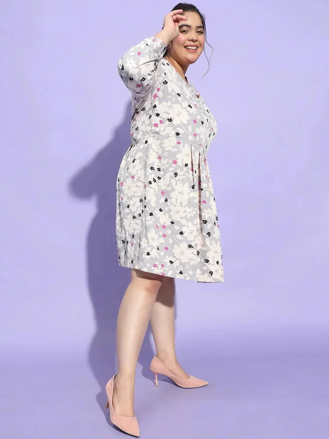 Bizzy Multicolor Long Sleeve Plus Size Curvy Women Dress - oxolloxo