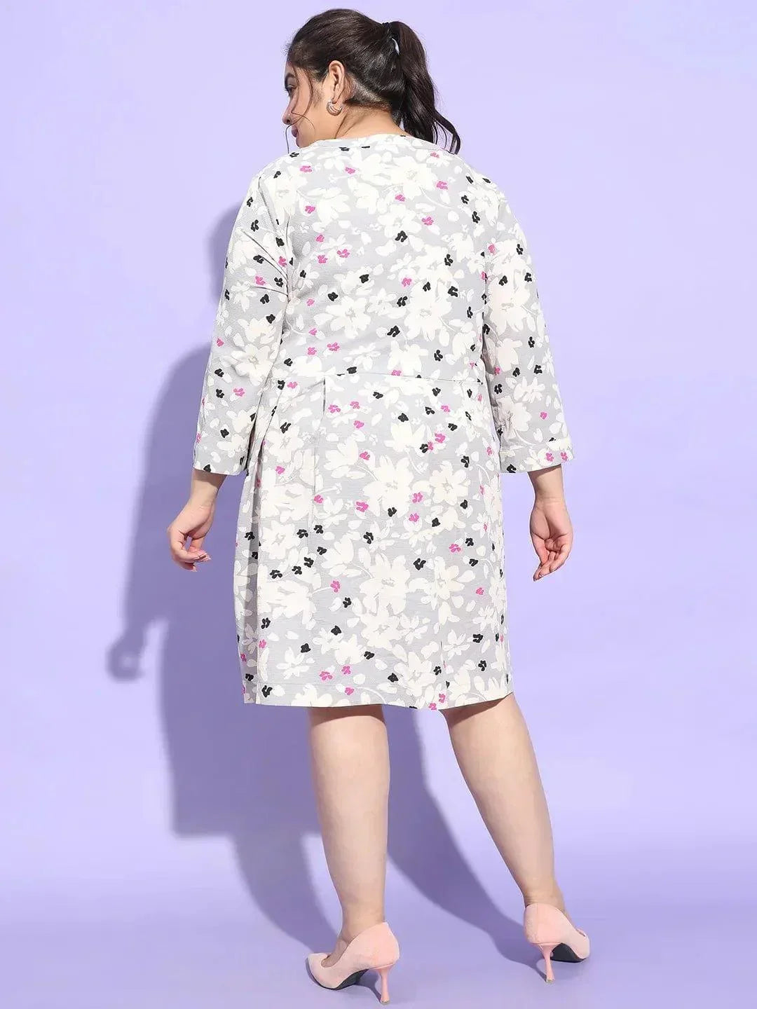 Bizzy Multicolor Long Sleeve Plus Size Curvy Women Dress - oxolloxo