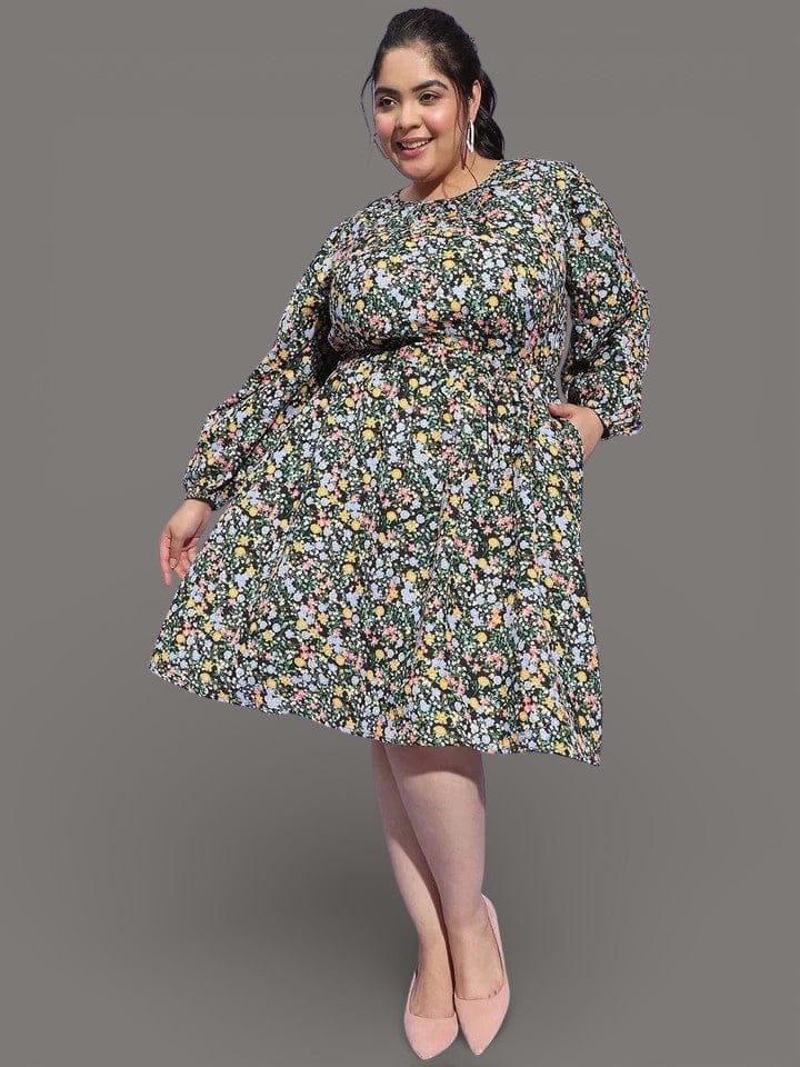 Plus Size Multicolor Floral Print Dress