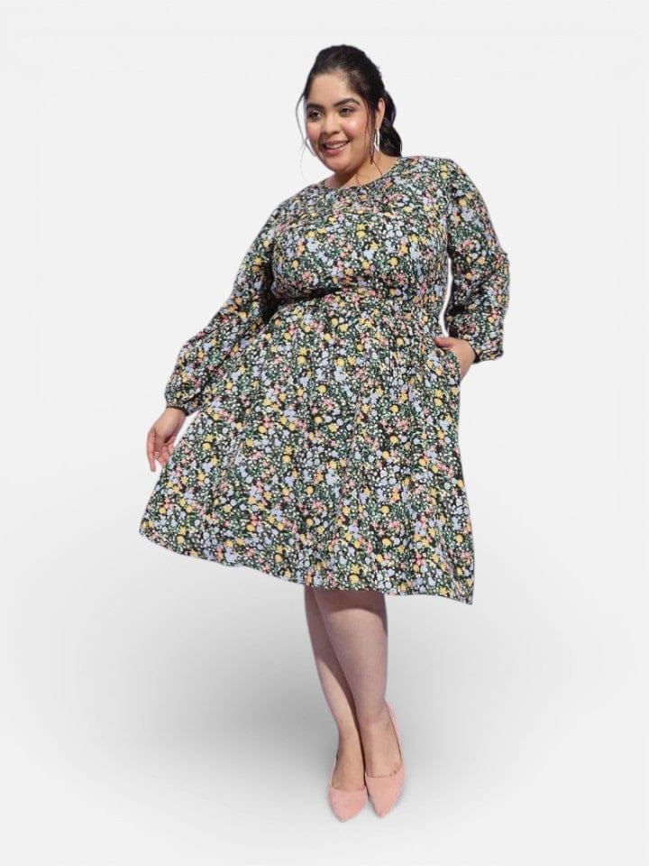 Plus Size Multicolor Floral Print Dress