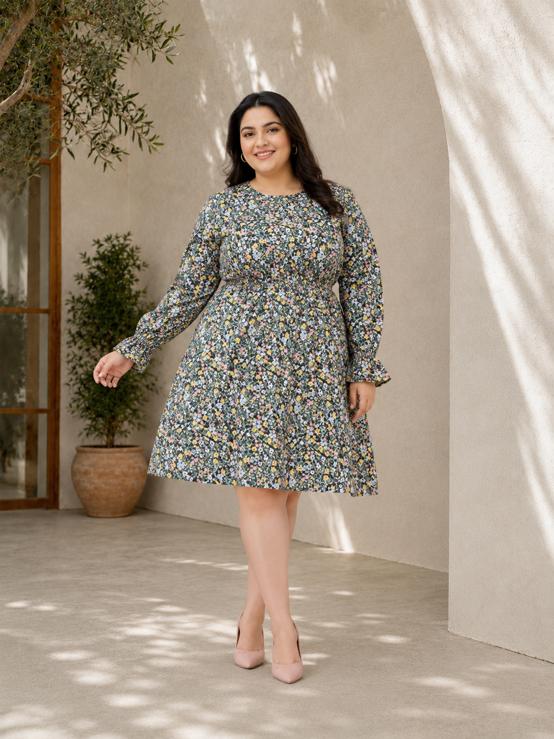 Plus Size Multicolor Floral Print Dress