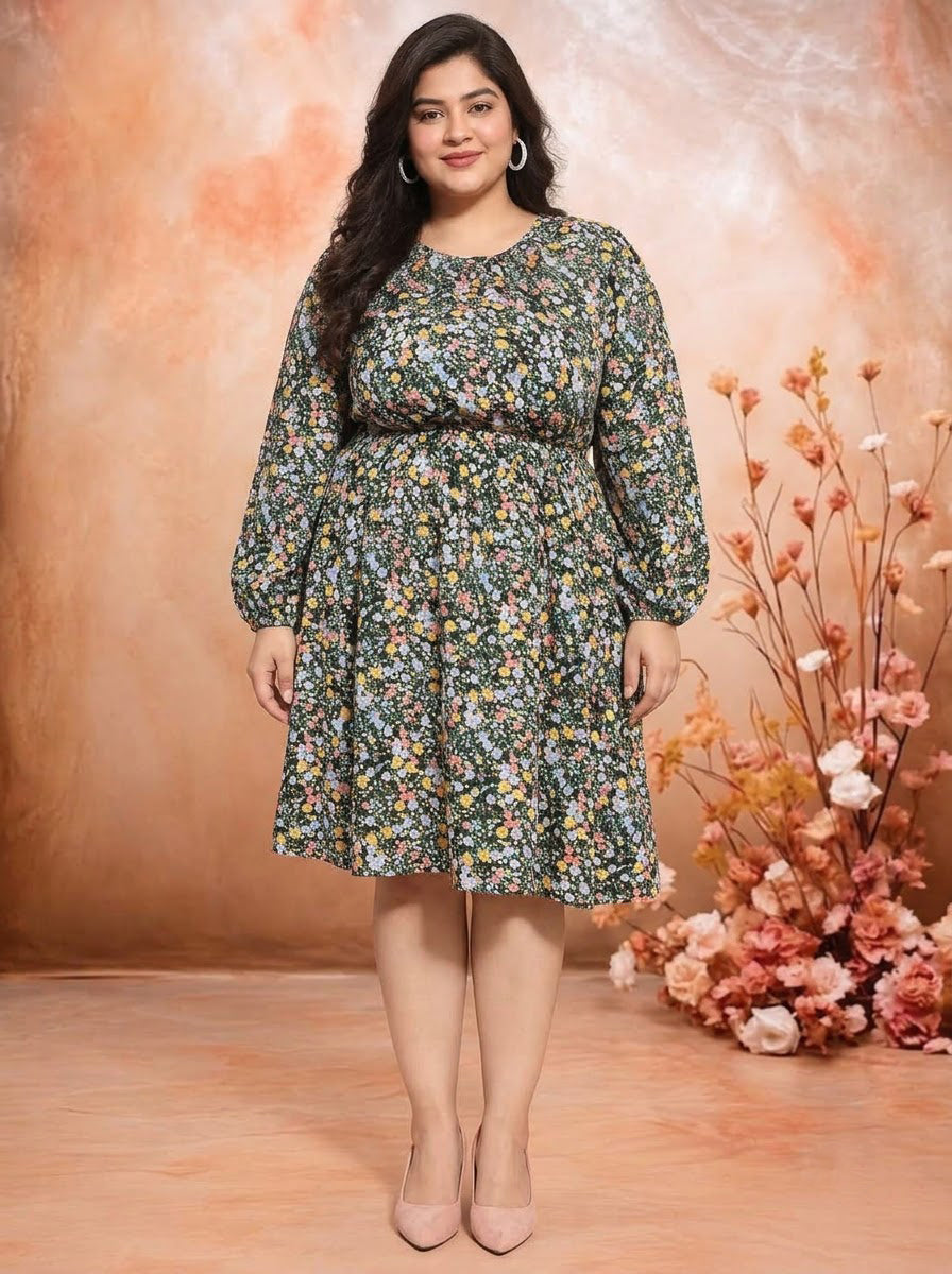 Plus Size Multicolor Floral Print Dress