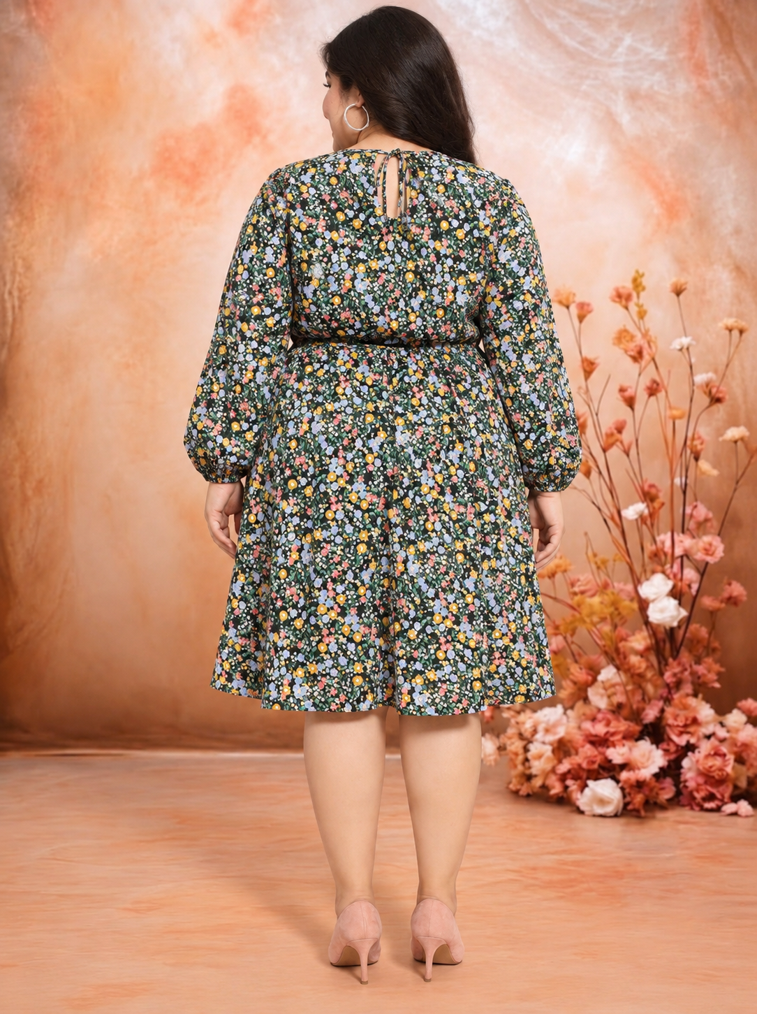 Plus Size Multicolor Floral Print Dress