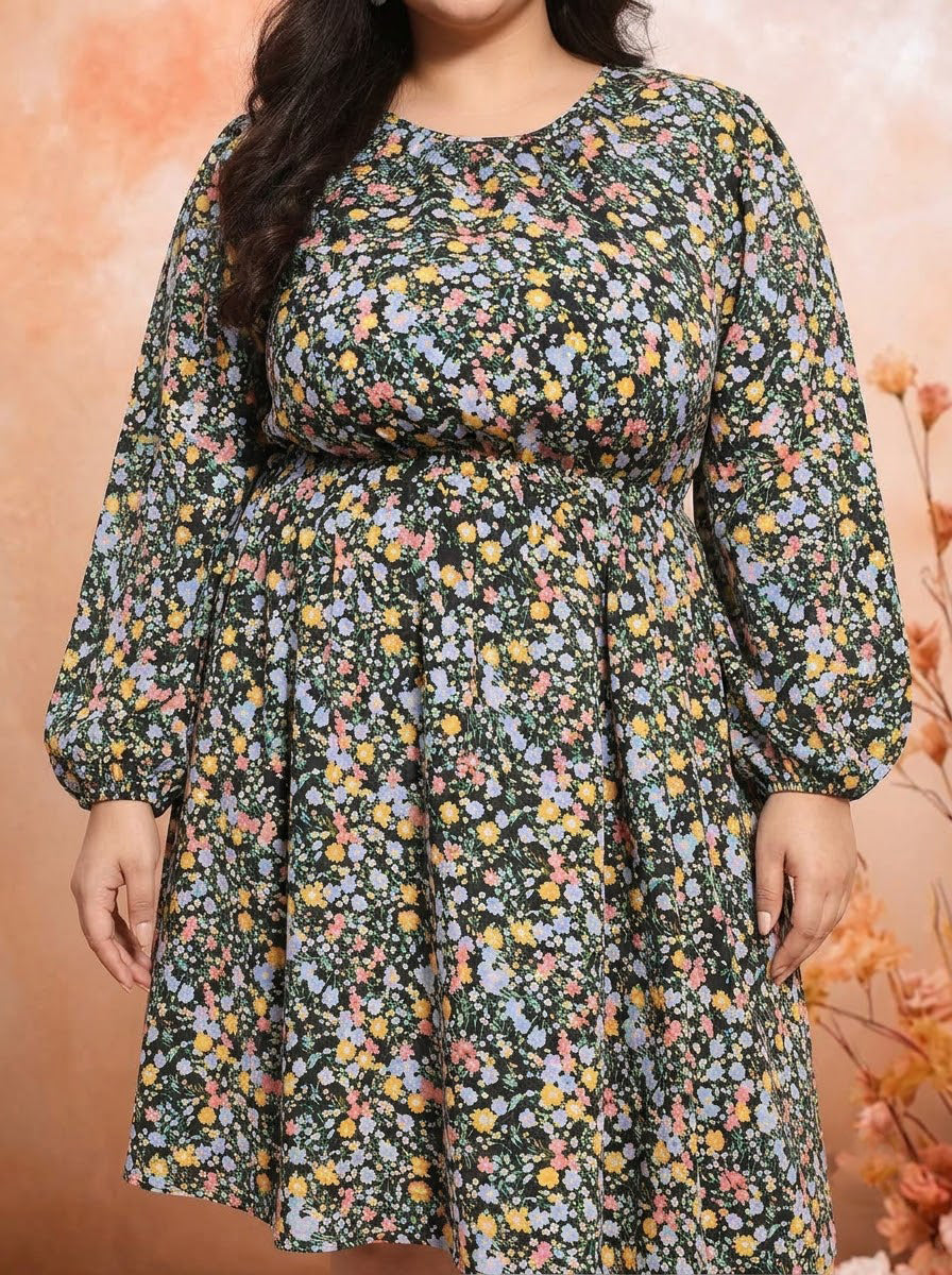 Plus Size Multicolor Floral Print Dress